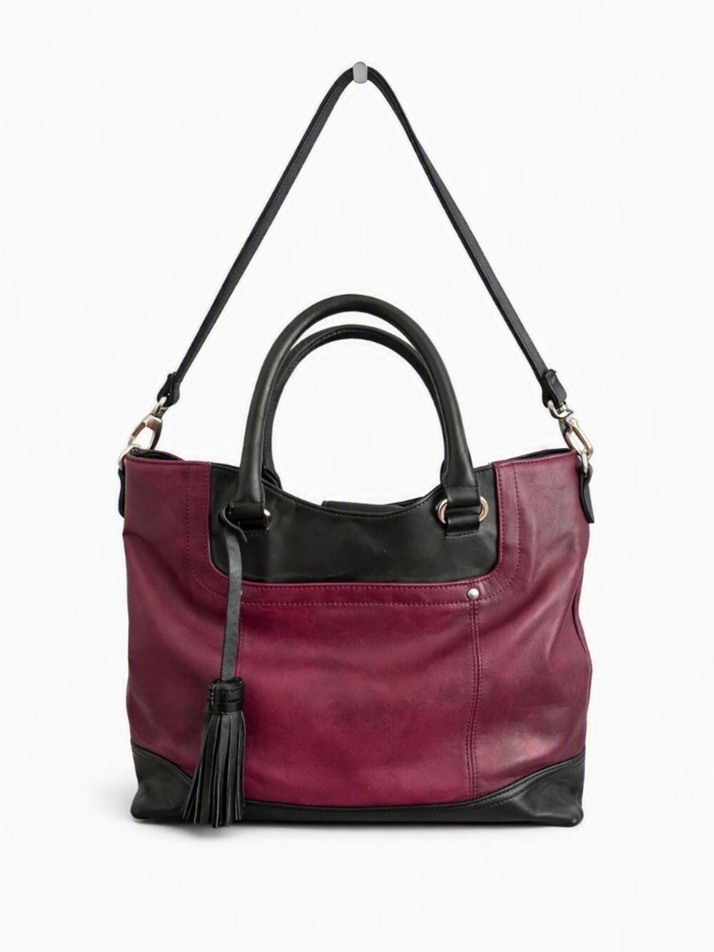 Tignanello Wine Black Leather Shoulder Bag